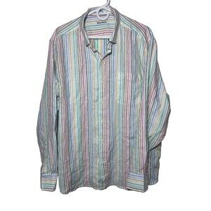 Tommy Bahama Button Down Shirt Men's XL Jaipur Stripes Linen Long Sleeves